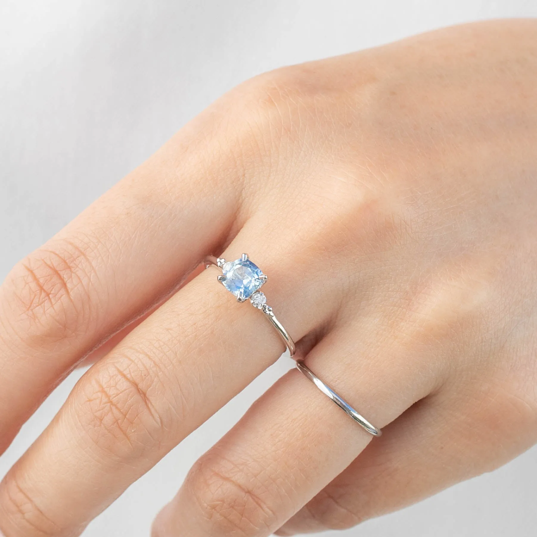 Estel Ring 0.91ct Cushion Cut Blue Montana Sapphire, 14k White Gold (One of a kind)