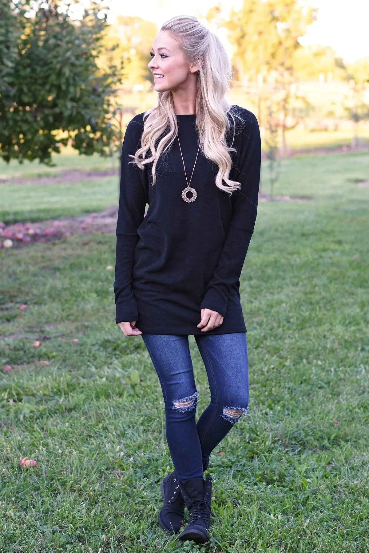 Fall Feels Black Tunic Top