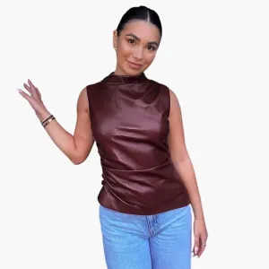 Faux Leather Top for Women – Sleeveless, Chic & Comfortable