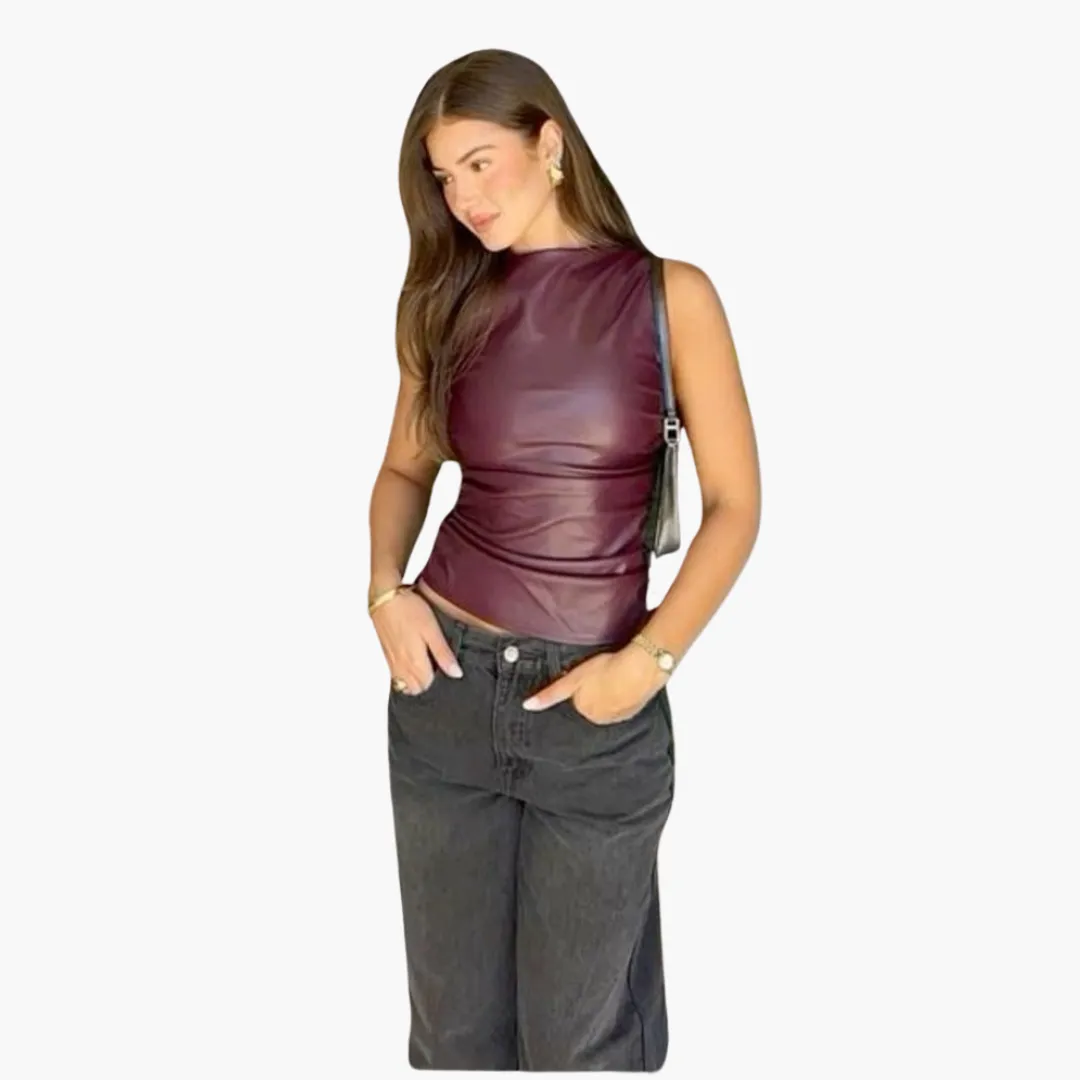 Faux Leather Top for Women – Sleeveless, Chic & Comfortable