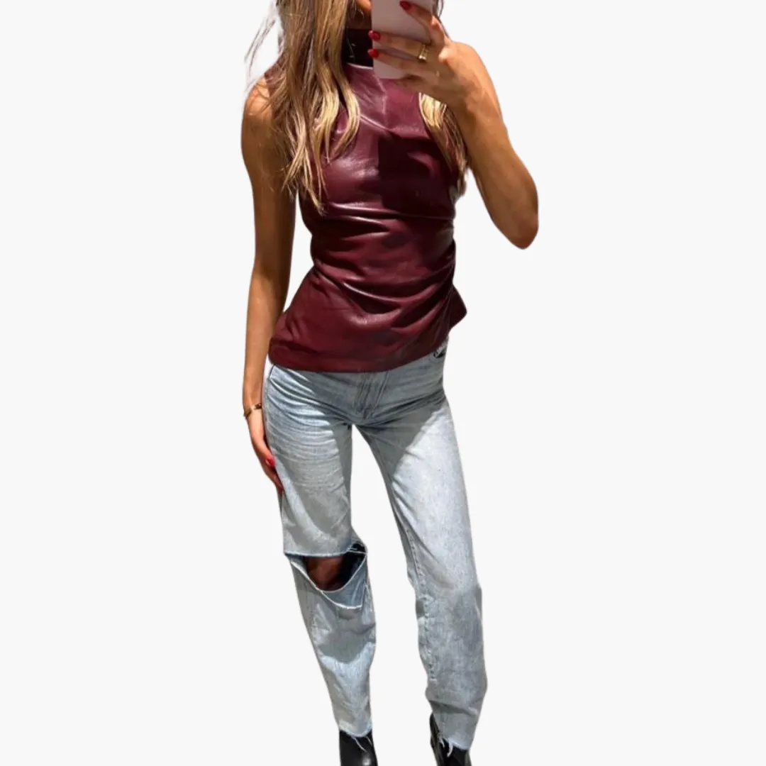 Faux Leather Top for Women – Sleeveless, Chic & Comfortable