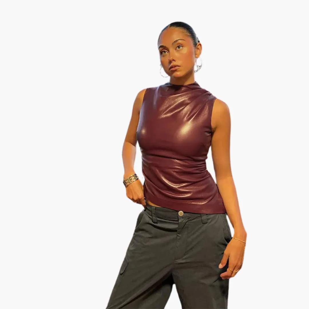 Faux Leather Top for Women – Sleeveless, Chic & Comfortable