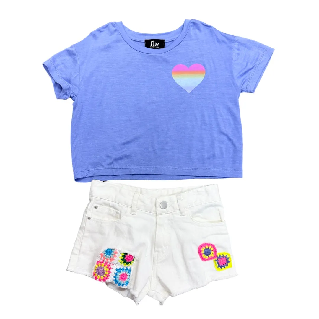 FBZ Neon Crochet Edge Denim White Short