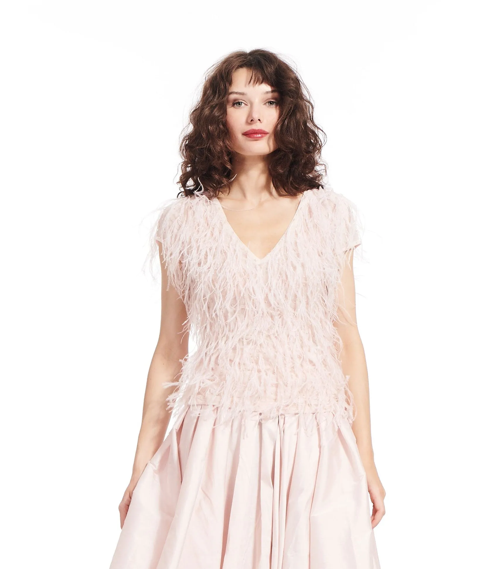 FEATHER V-NECK SHORT SLEEVE TEE BLUSH