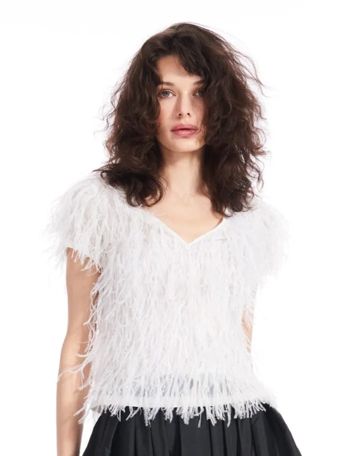 FEATHER V-NECK SHORT SLEEVE TEE BLUSH