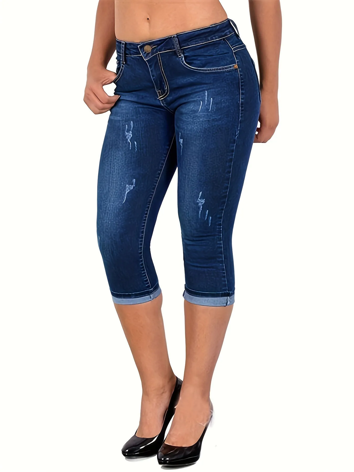 Femke - Gescheurde Cropped Capri Jeans Met Vintage Stijl Voor Dames