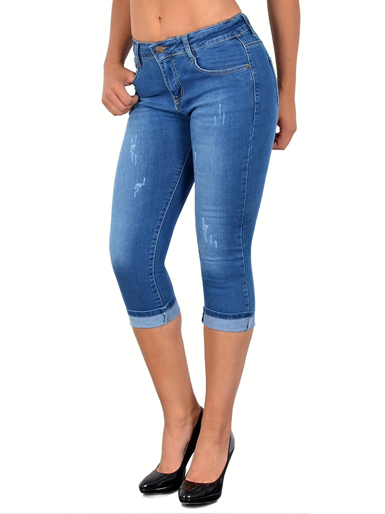 Femke - Gescheurde Cropped Capri Jeans Met Vintage Stijl Voor Dames