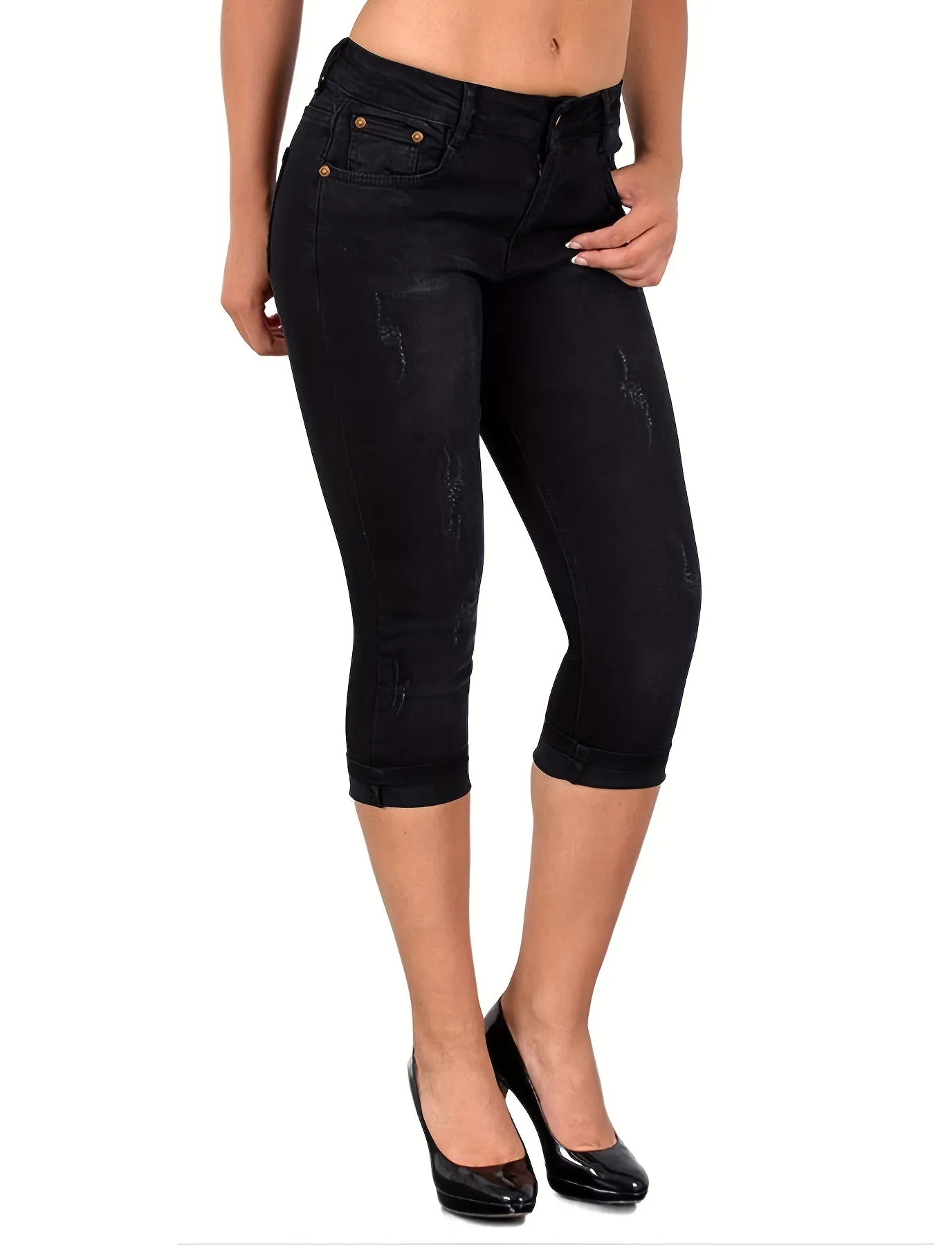 Femke - Gescheurde Cropped Capri Jeans Met Vintage Stijl Voor Dames