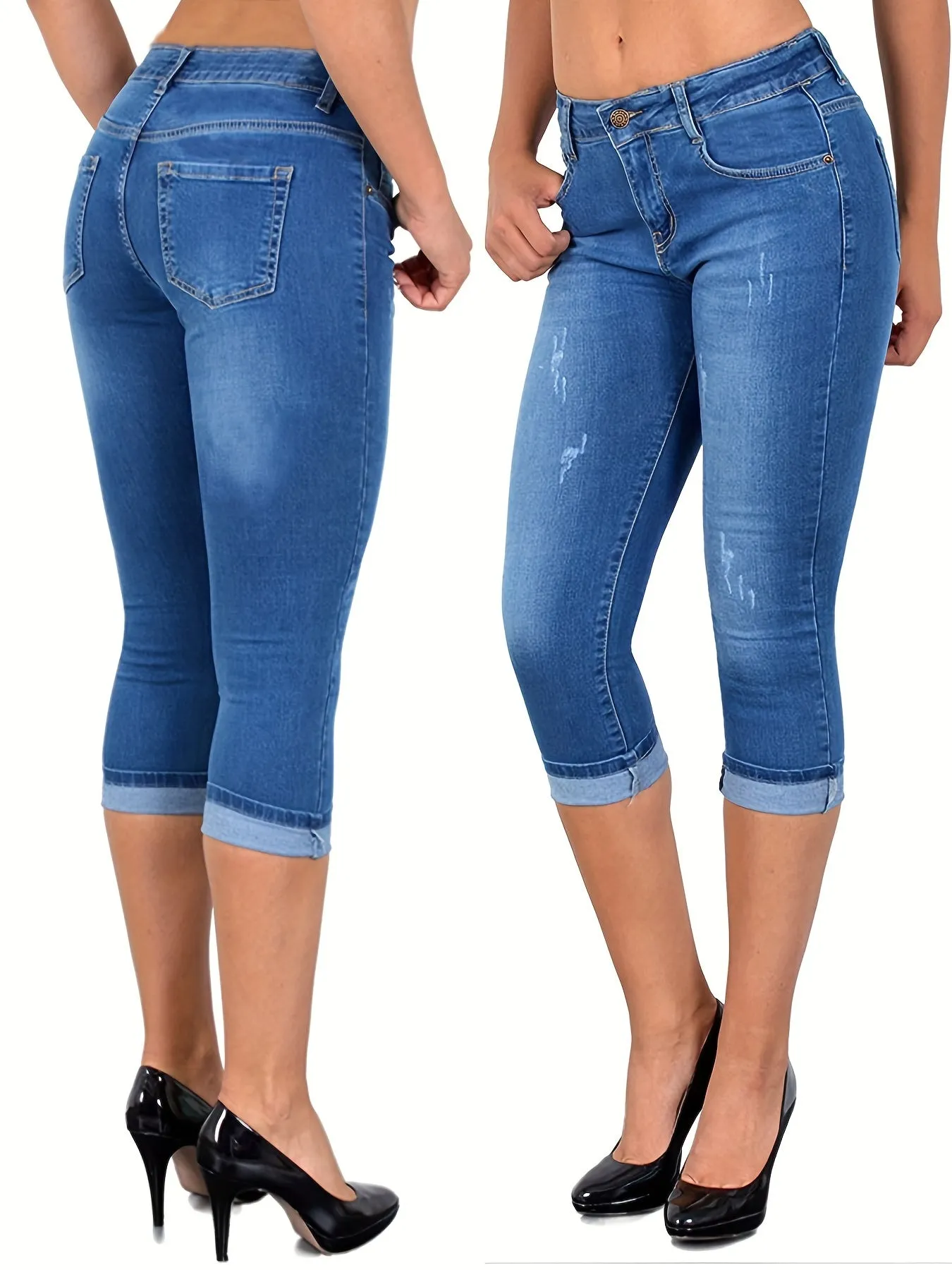 Femke - Gescheurde Cropped Capri Jeans Met Vintage Stijl Voor Dames
