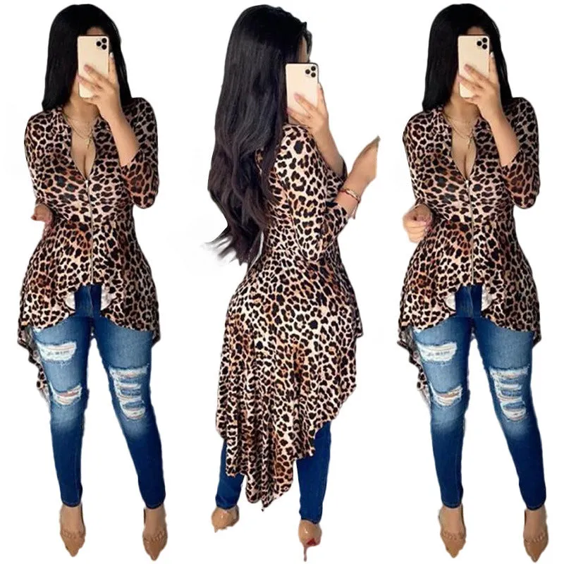 Fierce Asymmetrical Leopard Print High-Low Zipper Top