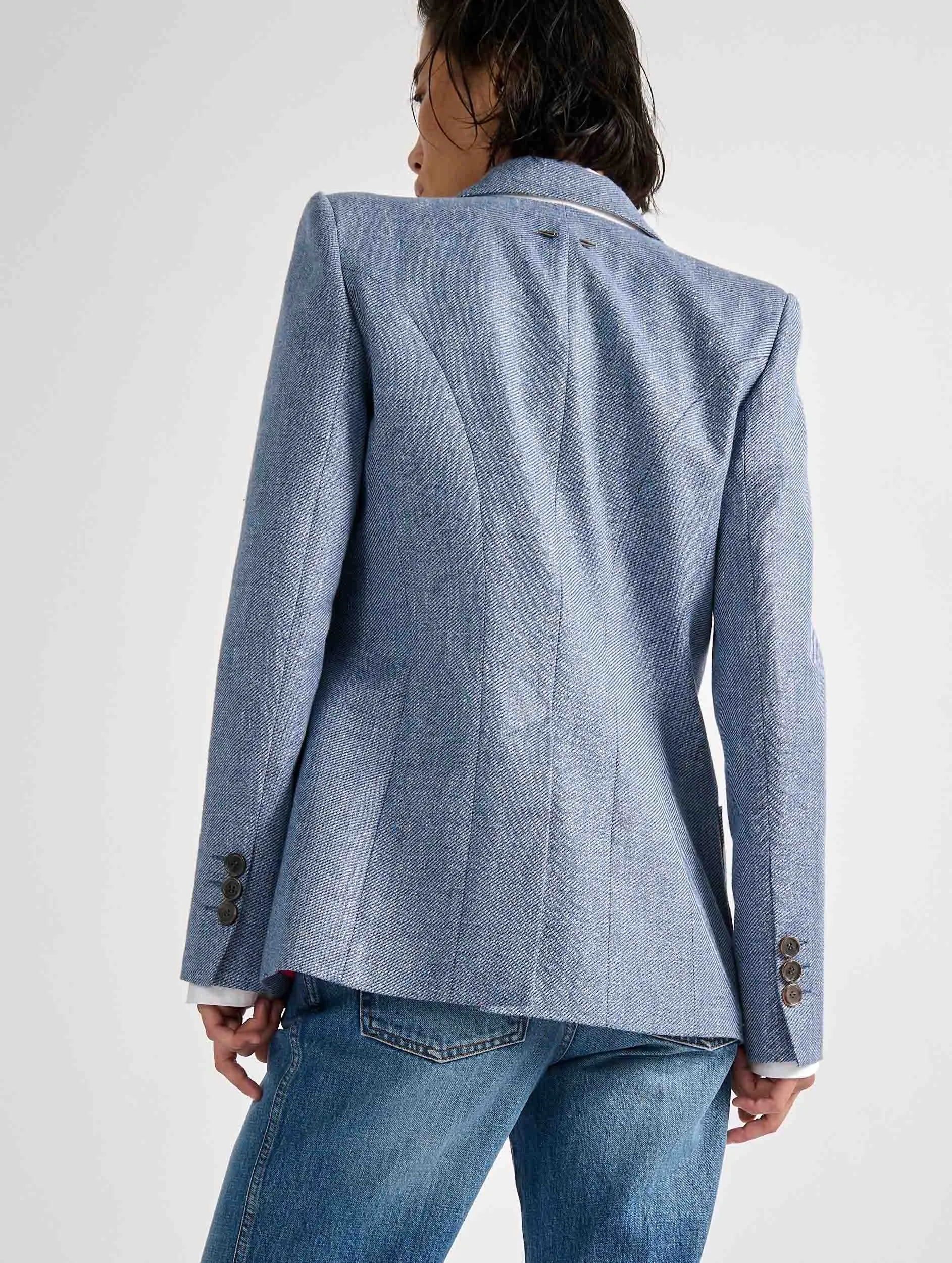 Fitted jacket in blue linen and cotton