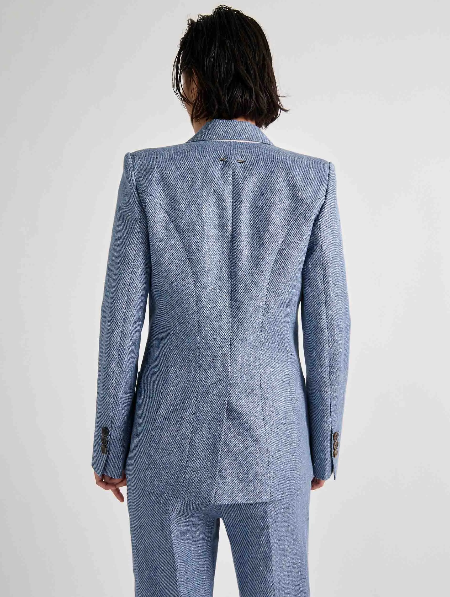 Fitted jacket in blue linen and cotton
