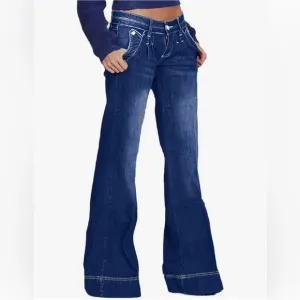 Flamingals Low Rise Straight wide Leg Baggy Jeans Stretch Boyfriend Butterfly