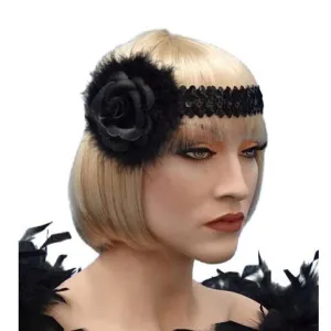 Flapper Headband - Black Rose