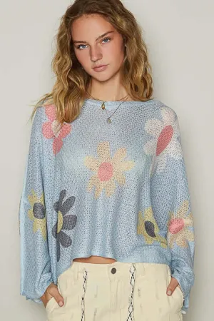 Flower Dropped Shoulder Knit Top | Soft, Cozy