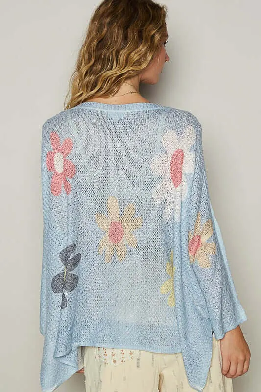 Flower Dropped Shoulder Knit Top | Soft, Cozy