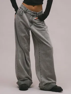 Fold-Up Hem Oversized Baggy Jeans – Trendy & Relaxed Fit