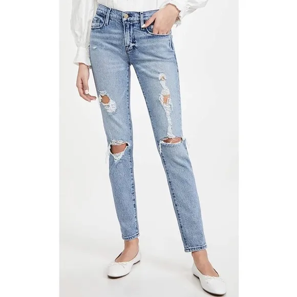 Frame Le Garcon Mid Rise Beldon Rips Distressed Jeans