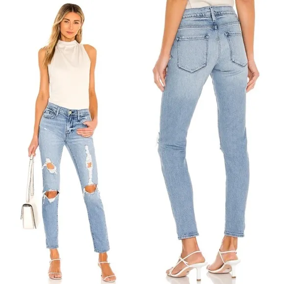 Frame Le Garcon Mid Rise Beldon Rips Distressed Jeans