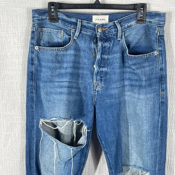 FRAME Le Original Straight-Leg High Rise Distressed Cutoff Cropped Jeans Size 30