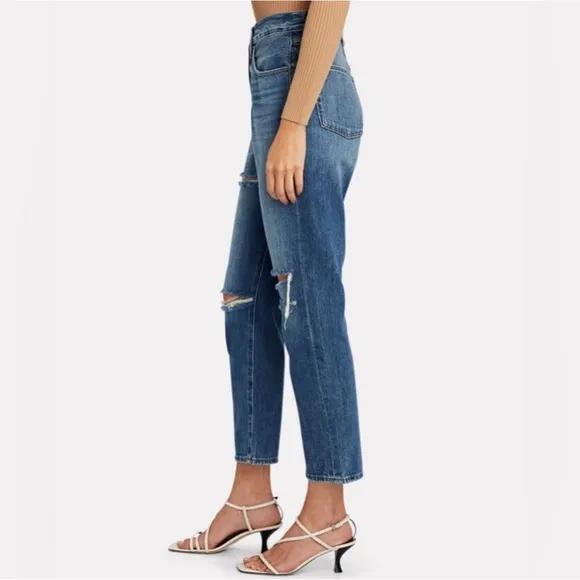 FRAME Le Original Straight-Leg High Rise Distressed Cutoff Cropped Jeans Size 30