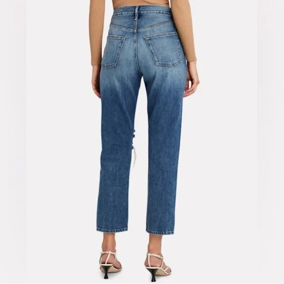 FRAME Le Original Straight-Leg High Rise Distressed Cutoff Cropped Jeans Size 30