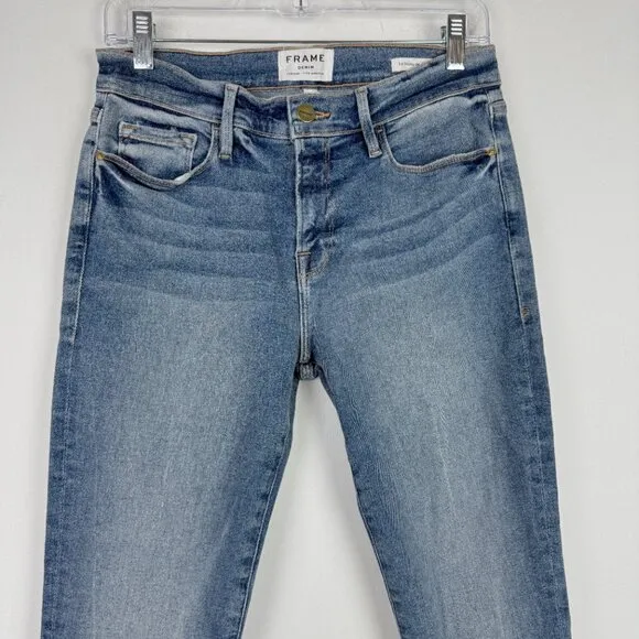 Frame Le Skinny de Jeanne Fray Hem Stiletto Jeans Dupont Wash Skinny Size 29 EUC