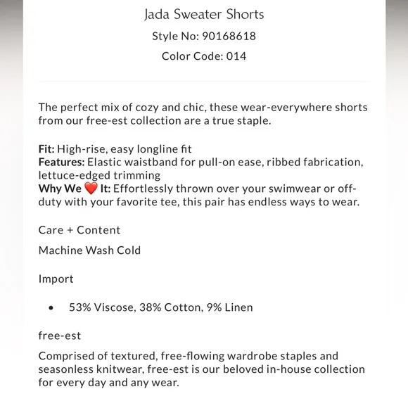 Free People Jada Sweater Shorts - Size Small - Color: Natural - GUC