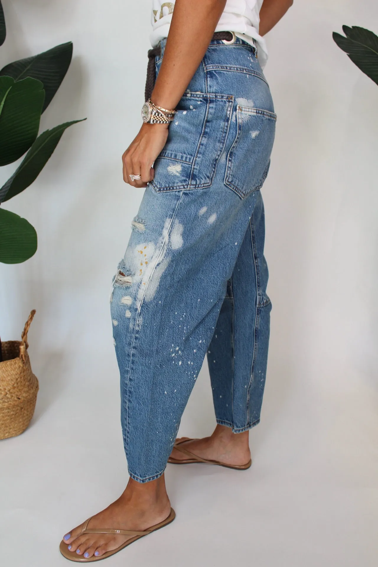 Free People Moxie Low Slung Pull On Barrel Jean