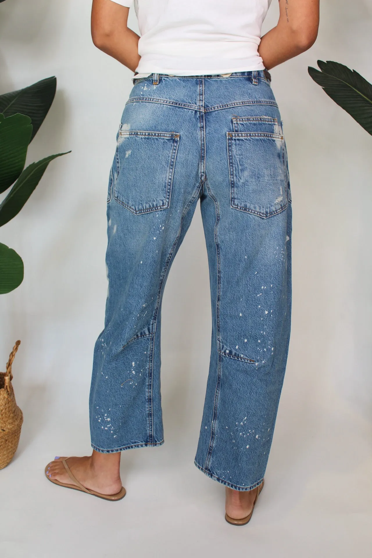 Free People Moxie Low Slung Pull On Barrel Jean