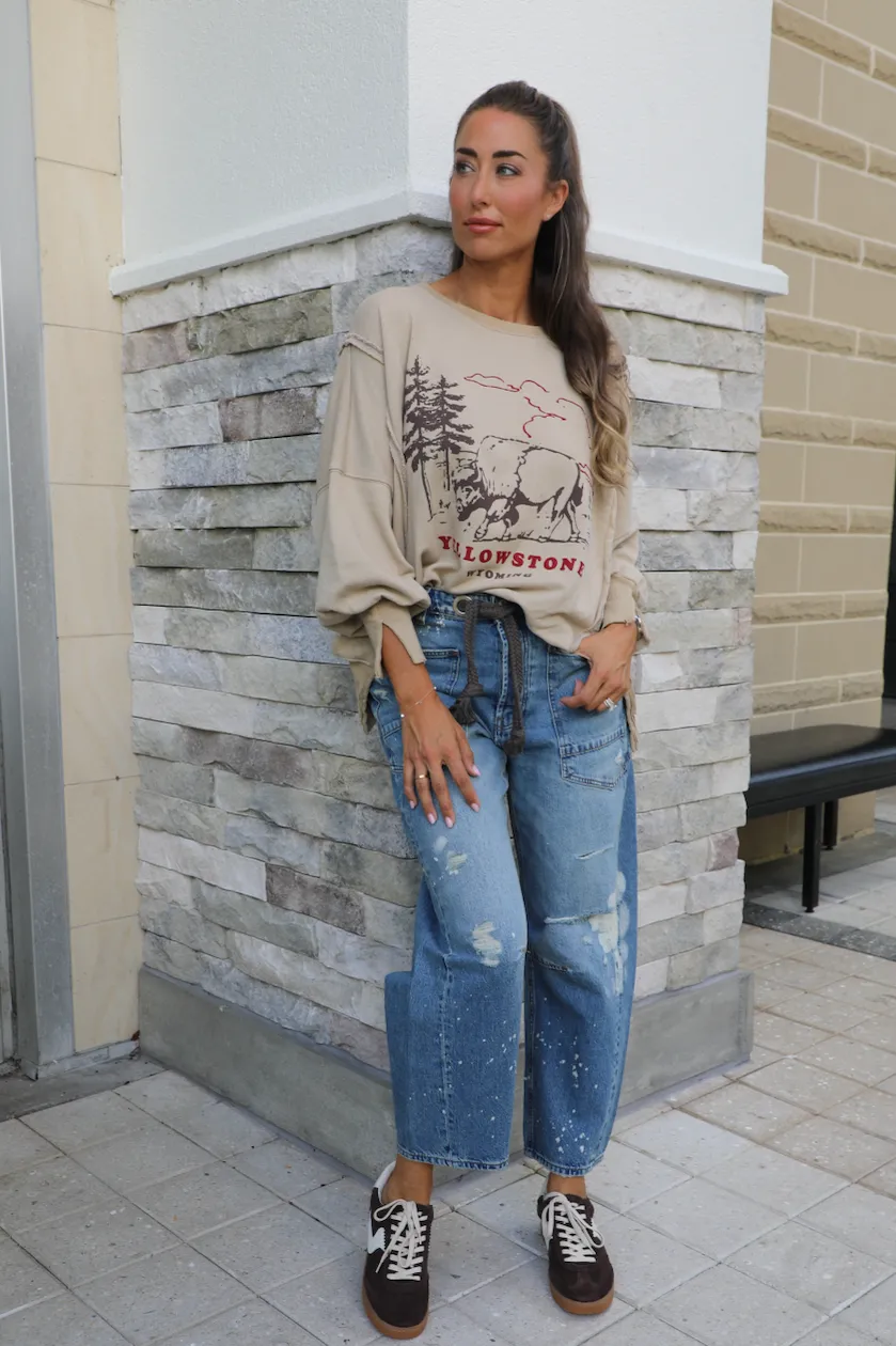 Free People Moxie Low Slung Pull On Barrel Jean