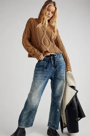 Free People: Moxie Low Slung Pull On Barrel Jean