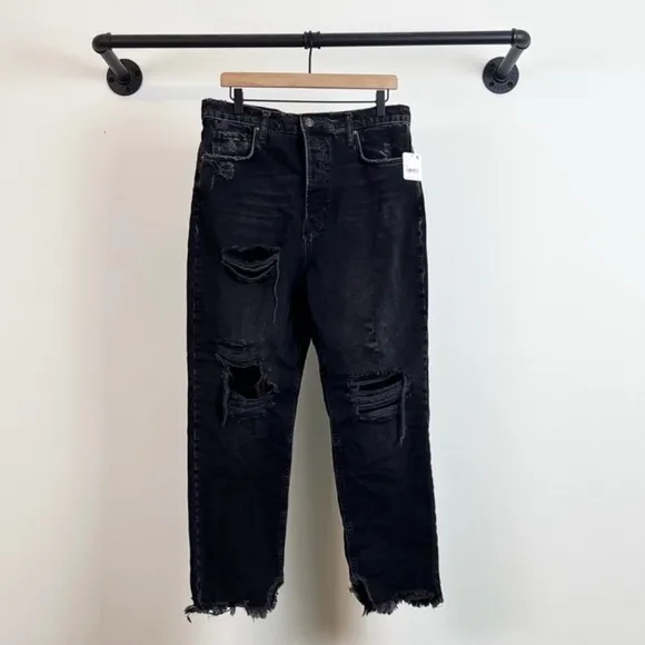 Free People - NWT Tapered Distressed Boyfriend Jeans, Obsidian Black, Size 31