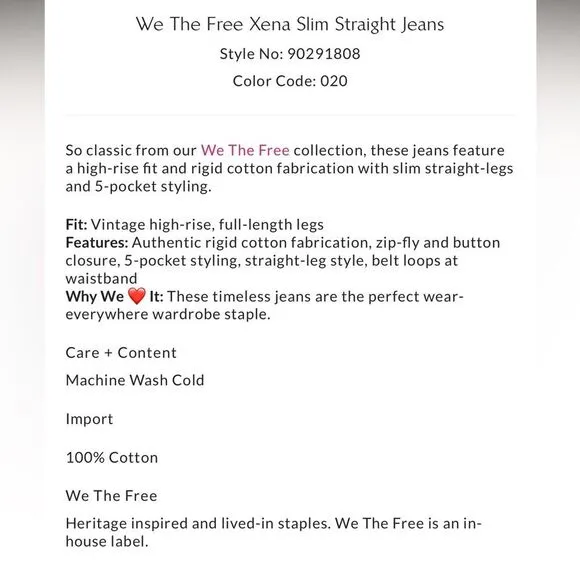 Free People We the Free Xena Slim Straight Jeans Union Blue