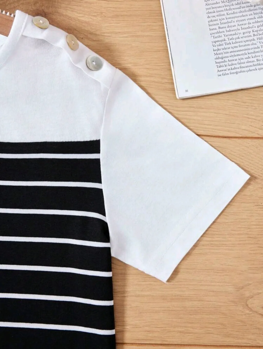 French Striped Mix Match Dress with Button Detail