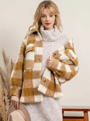 Gingham Sherpa Jacket: Caramel
