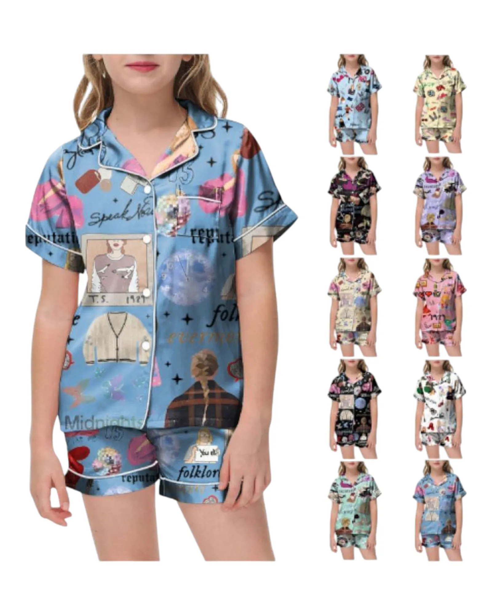 Girls' Taylor Swift Patterned Shirt and Shorts Pyjama Set