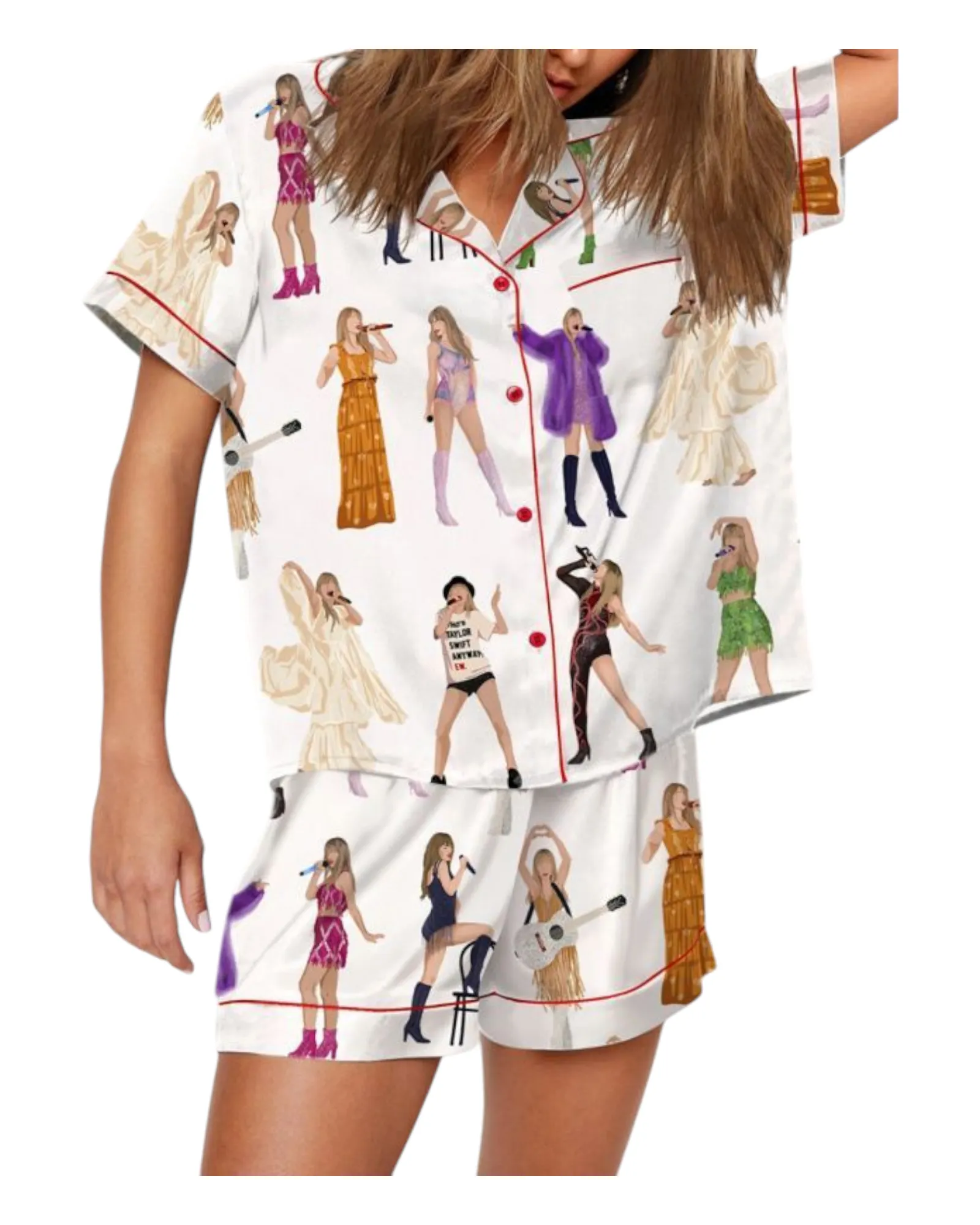 Girls' Taylor Swift Patterned Shirt and Shorts Pyjama Set