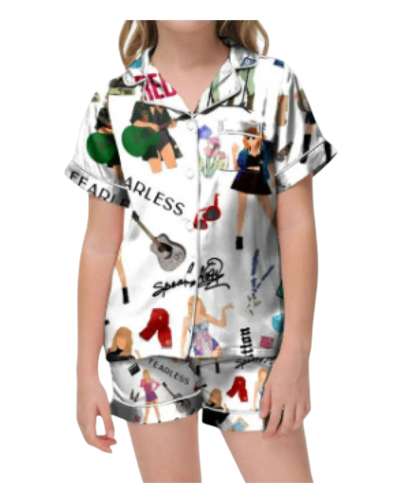 Girls' Taylor Swift Patterned Shirt and Shorts Pyjama Set