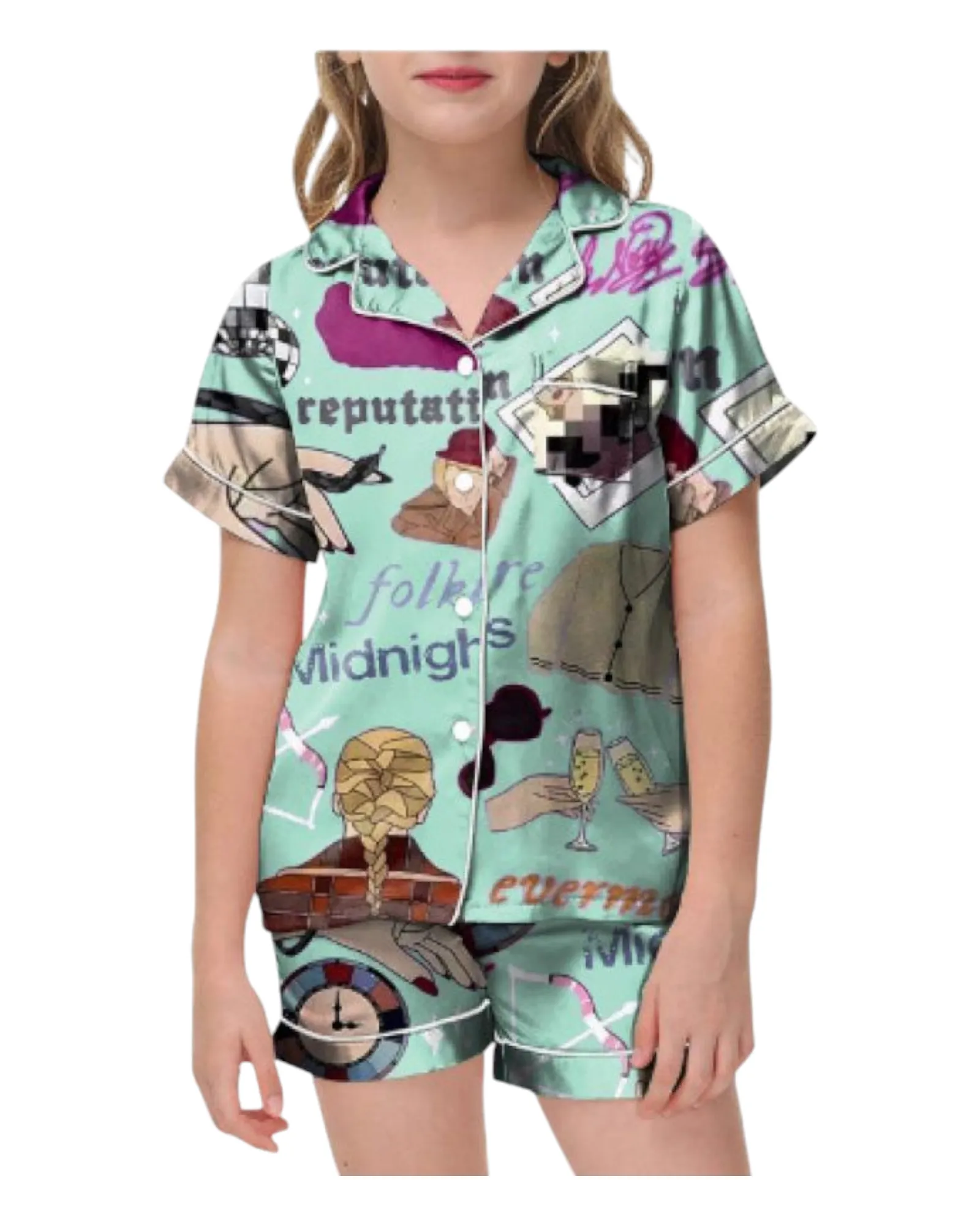 Girls' Taylor Swift Patterned Shirt and Shorts Pyjama Set