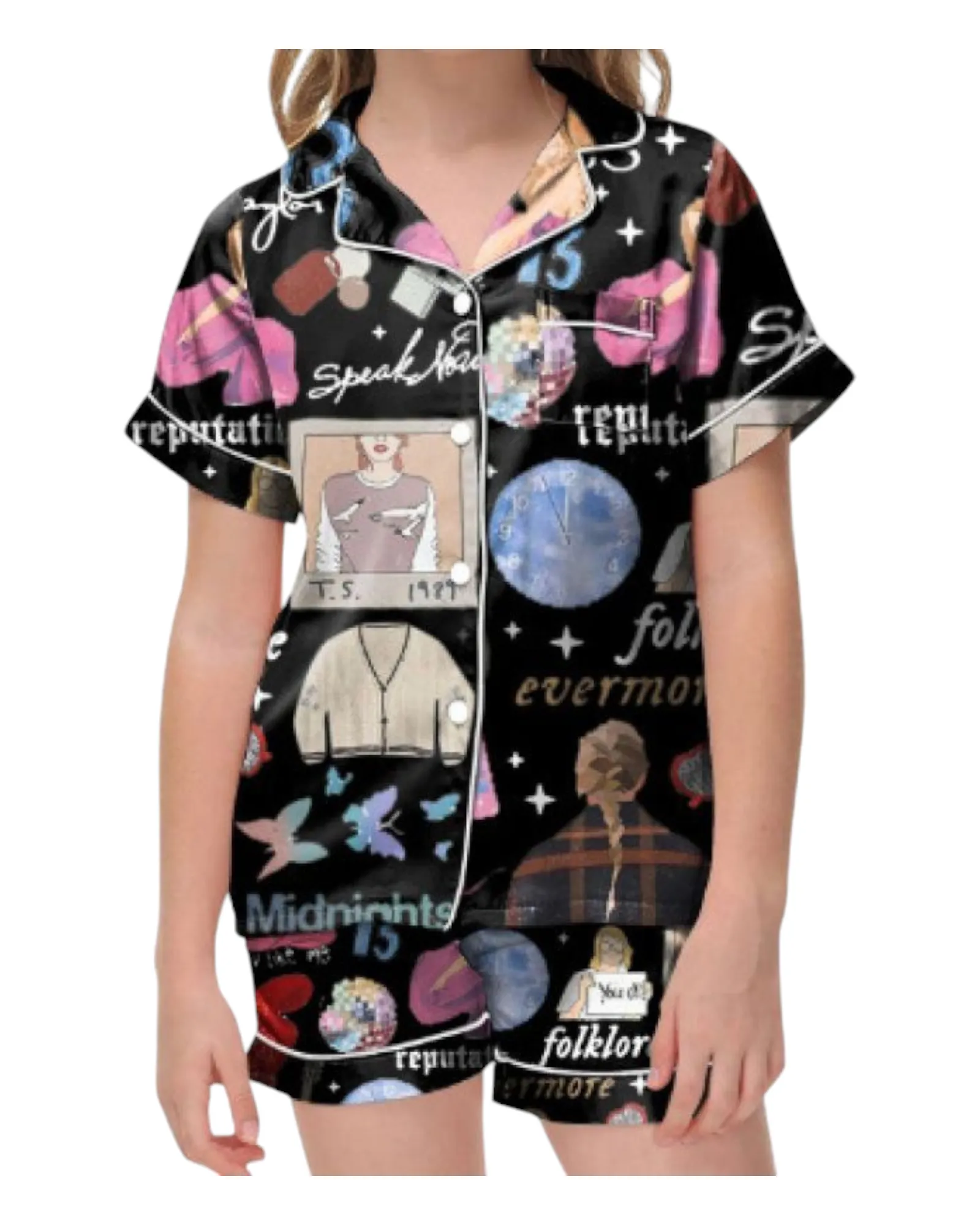 Girls' Taylor Swift Patterned Shirt and Shorts Pyjama Set