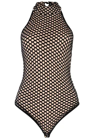Glamorous Black Nude Textured Halterneck Sleeveless Bodysuit