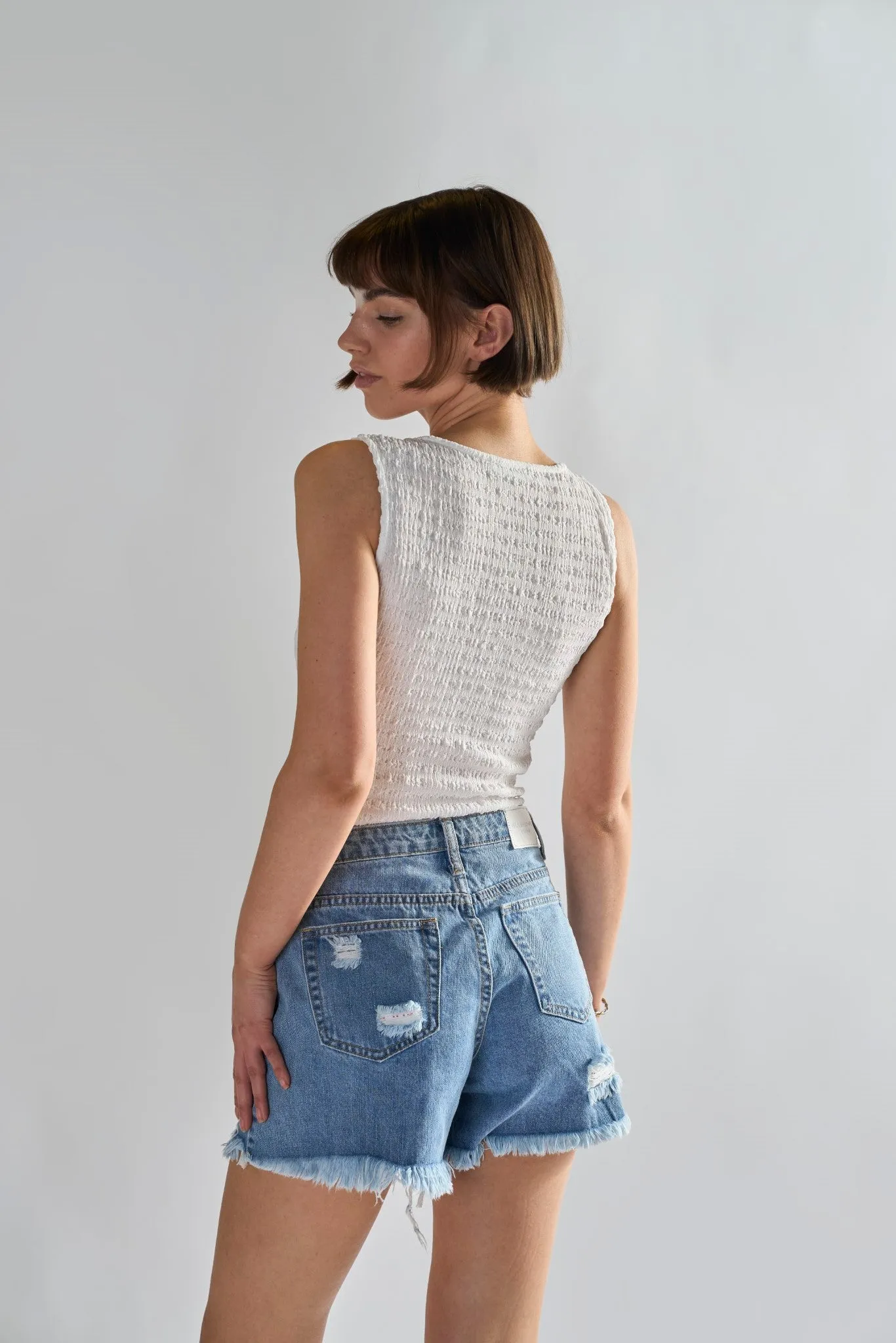 Glamorous White Textured V- Neck Bodysuit