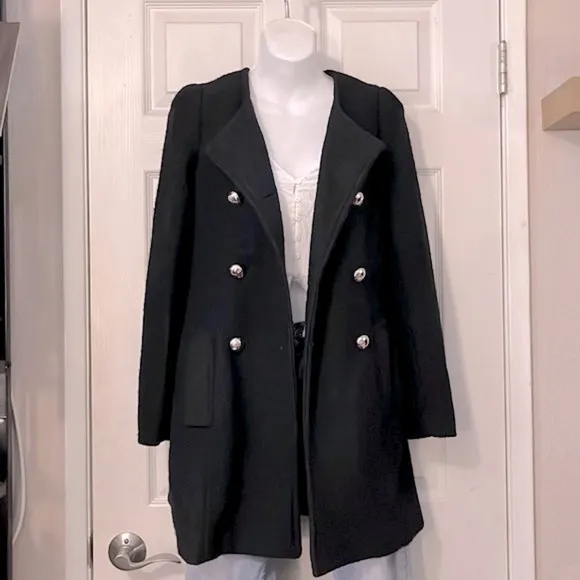 God Is Girl Double Breasted Black Coat Sz M