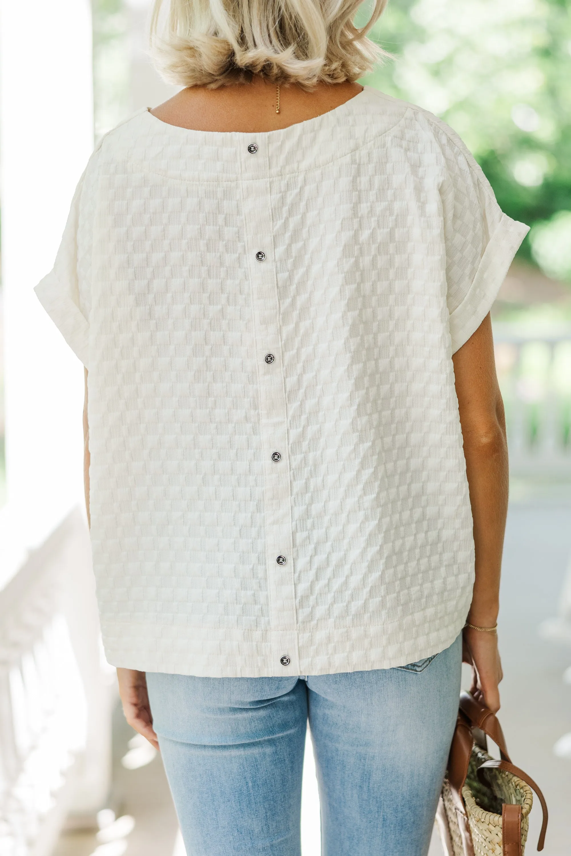 Going Well Cream White Textured Top