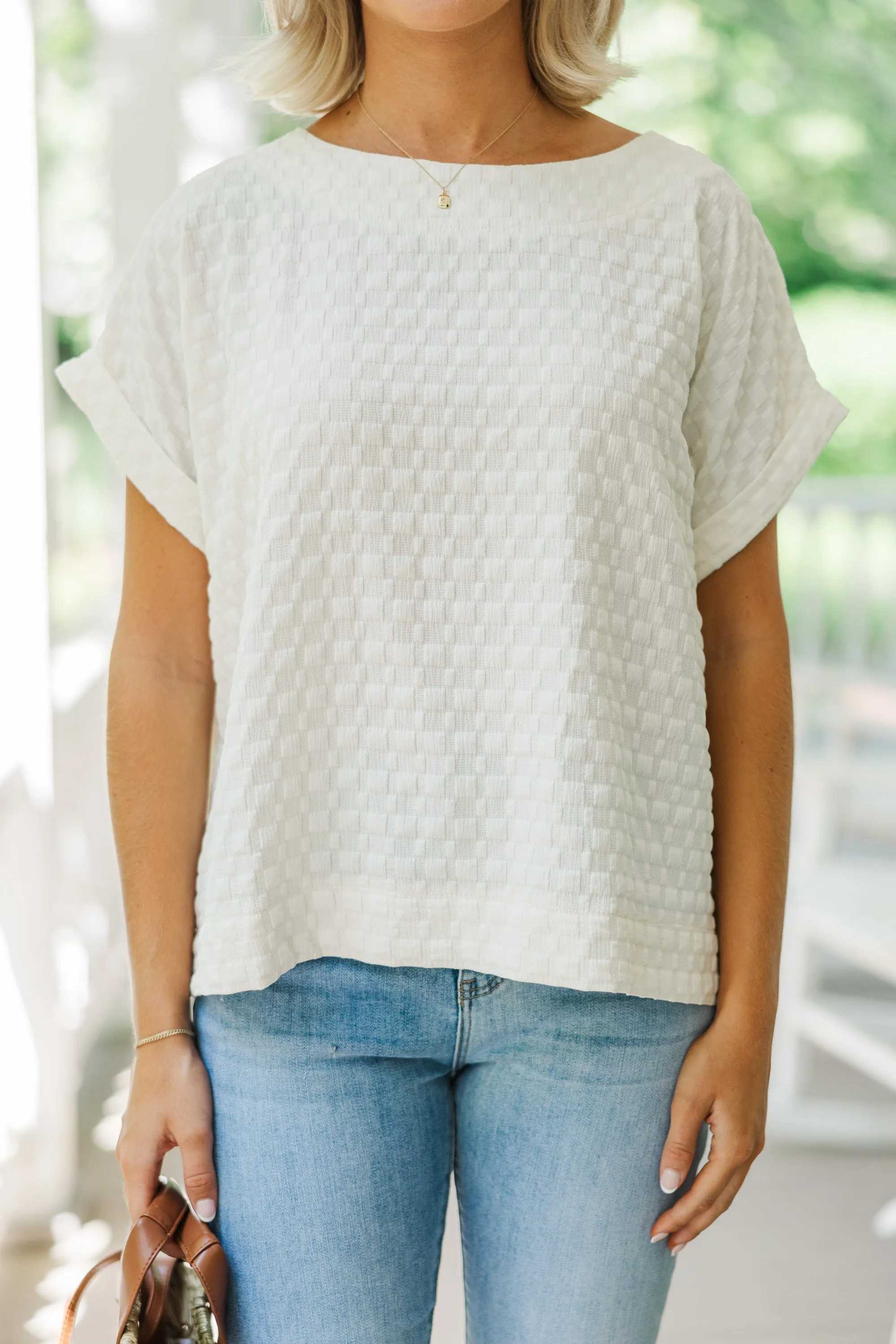Going Well Cream White Textured Top