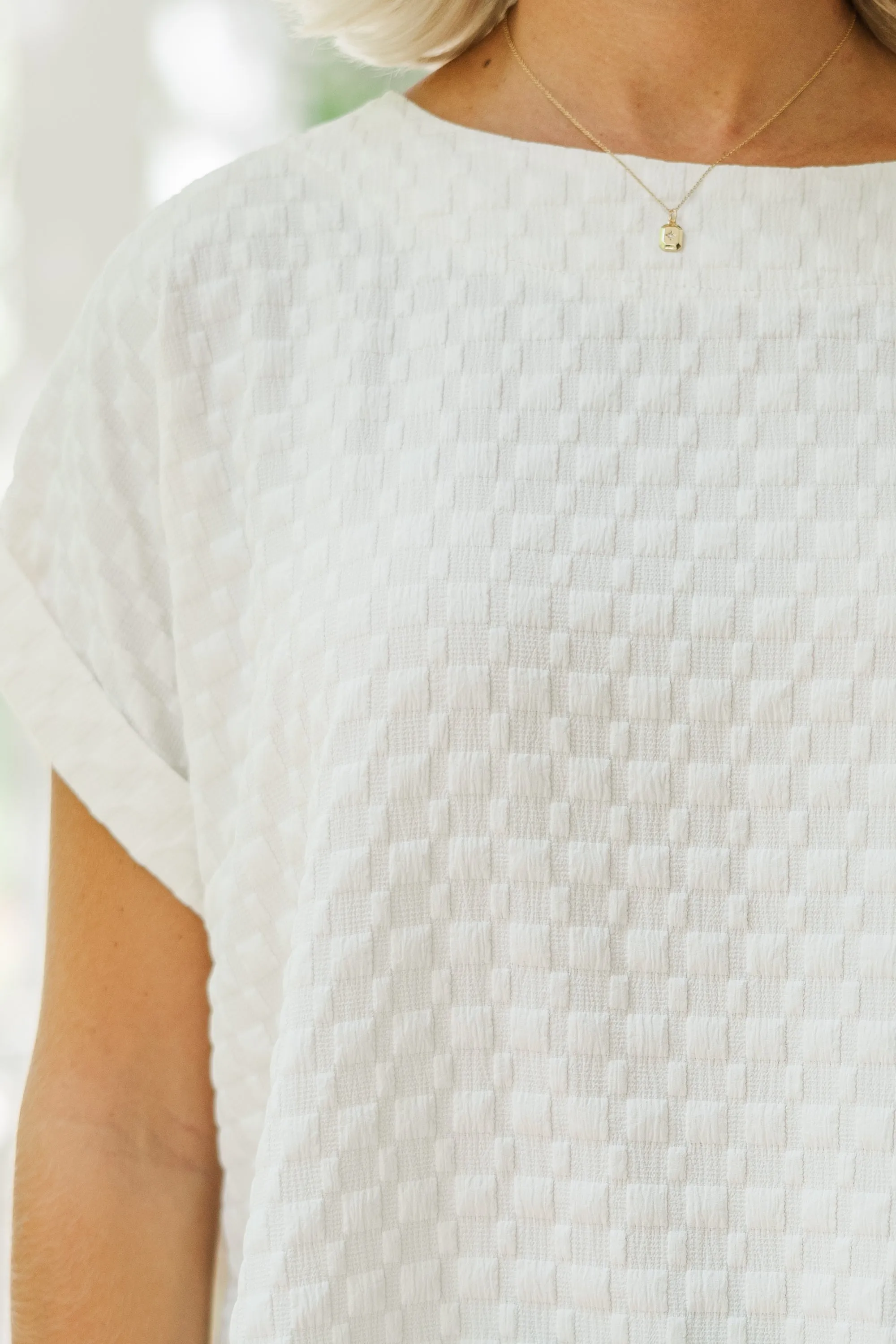 Going Well Cream White Textured Top