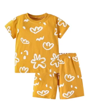 Golden Patterned T-Shirt and Shorts Pyjama Set
