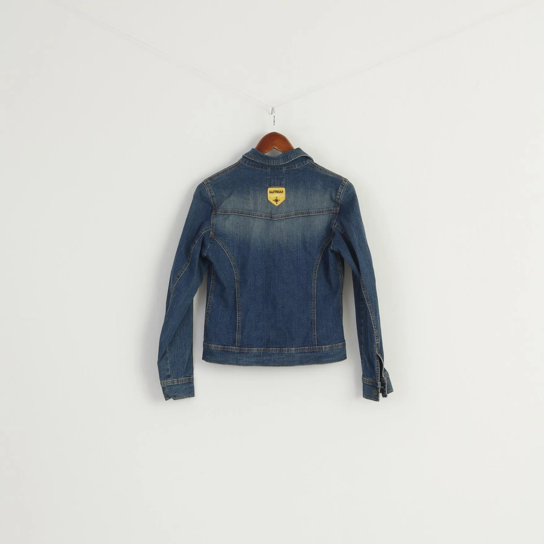 Goood Jeans Women 36 XS Jacket Blue Denim Emroidered Stretch Lovely Top