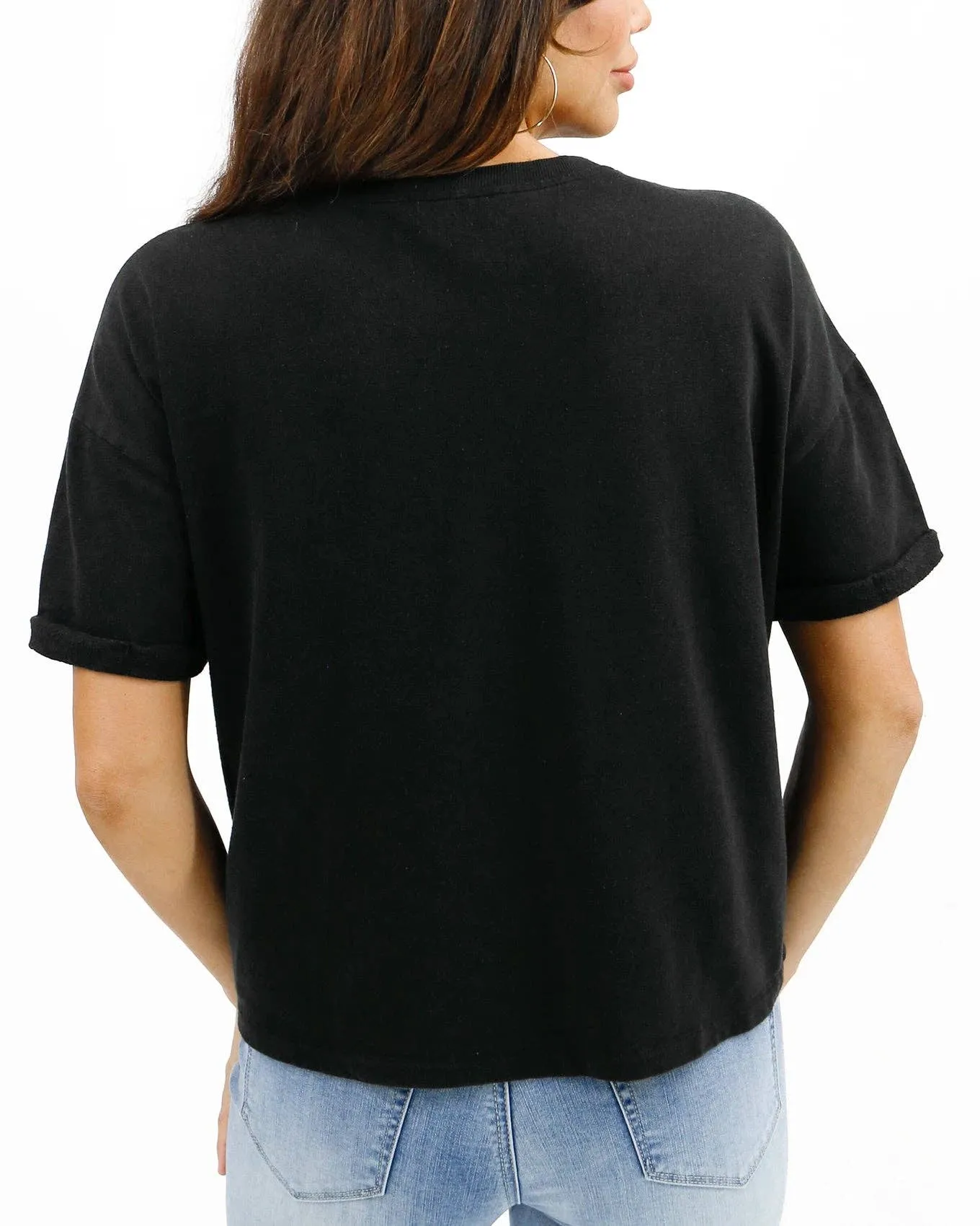 Grace and Lace Washed French Terry Short Sleeve Sweatshirt in Washed Black